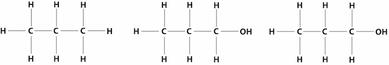 Propane (3 carbons); 1-propanol (normal-propyl alcohol); and 2-propanol (iso-propyl alcohol).
